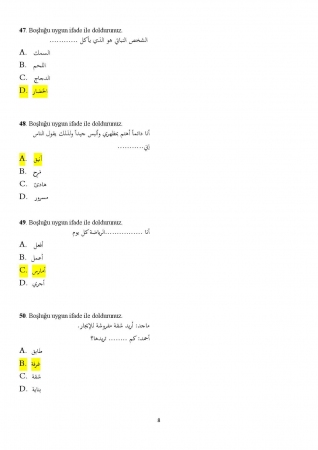 Arapça Hazırlık 3. Vize Soruları ve Cevapları