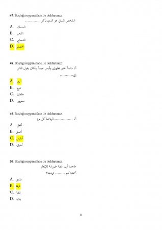 Arapça Hazırlık 3. Vize Soruları ve Cevapları