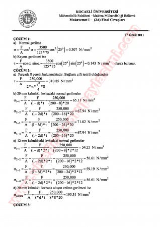 Mukavemet-1 Final Soruları Ve Cevapları-2011