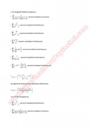 Matematik -2 Ara Sınav Çalışma Soruları