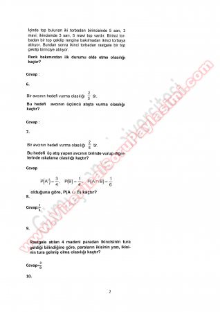 Olasılık Ara Sınav Çalışma Soruları 2014