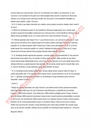 Borçlar Hukuku Genel Hükümler Final Soruları