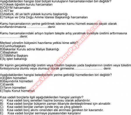 Kamu Maliyesi Vize Çalışma Soruları