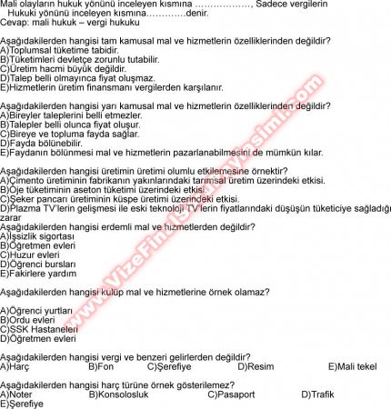 Kamu Maliyesi Vize Çalışma Soruları