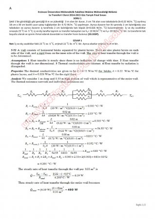 Isı Transferi -1 Final Soruları ve Cevapları