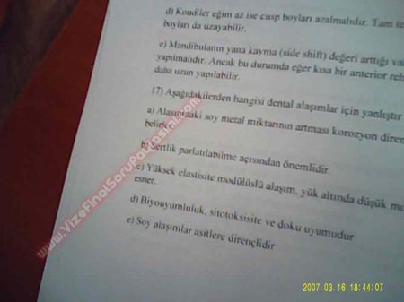 Protetik Diş Tedavisi Final Soruları