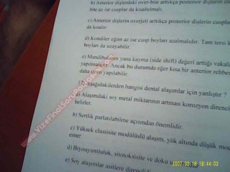 Protetik Diş Tedavisi Final Soruları