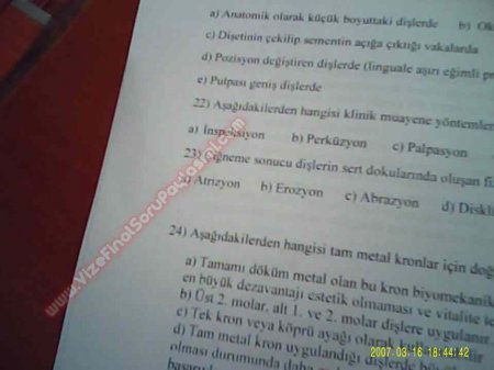 Protetik Diş Tedavisi Final Soruları