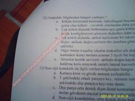 Protetik Diş Tedavisi Final Soruları