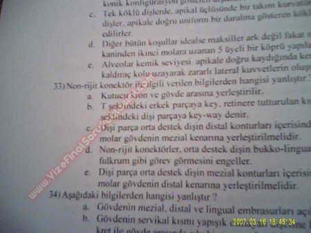 Protetik Diş Tedavisi Final Soruları