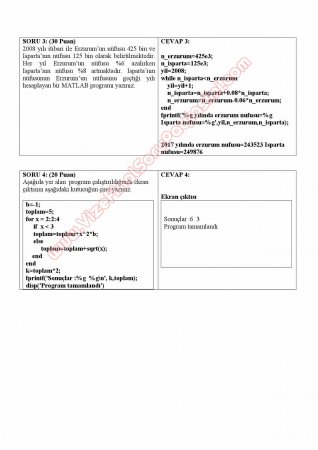 Bilgisayar Programlama (Matlab) Final Soruları ve Cevapları - Atauni
