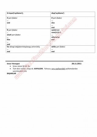 Bilgisayar Programlama (Matlab) 1.Vize Soruları ve Cevapları