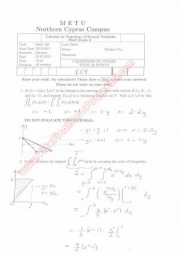Calculus for Functions of Several Variables second short exam questions and solutions