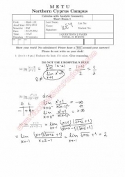 Calculus With Analytic Geometry Short Exam Questions and Solutions Fall 2014