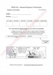 General Physics 1 Final Solutions Summer -2014