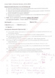 Lineer Cebir -1 Vize Soruları ve Cevapları - 2014
