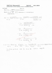 Matematik -1 Dersi Quiz Soruları ve Çözümleri