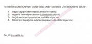Motor Teknolojisi Dersi Bütünleme Soruları