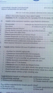 Yapı Malzemesi Dersi Final Soruları