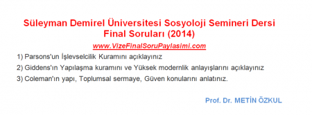 Sosyoloji Semineri Dersi Final Soruları (2014)