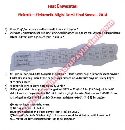 Elektrik Elektronik Bilgisi Dersi Final Soruları - 2014