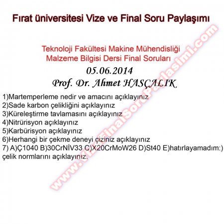 Malzeme Bilgisi Final Sınav Soruları-2014