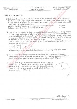 Isı Transferi Dersi Final Soruları ve Çözümleri (10.01.2014)