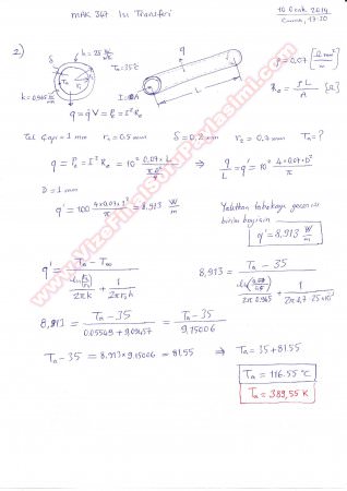 Isı Transferi Dersi Final Soruları ve Çözümleri (10.01.2014)