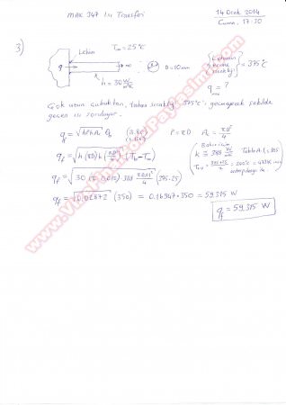 Isı Transferi Dersi Final Soruları ve Çözümleri (10.01.2014)