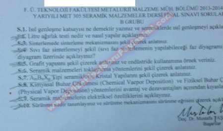 Seramik Malzemeler Dersi Final Sınavı Soruları -2014