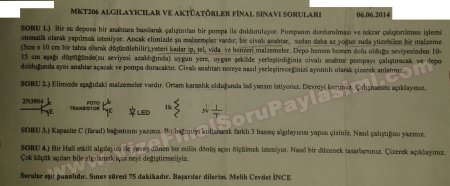 Algılayıcılar ve Aktüatörler Final Sınavı Soruları (06.06.2014)