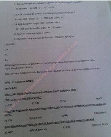 Mikroişlemciler Dersi Sınav Soruları Karışık