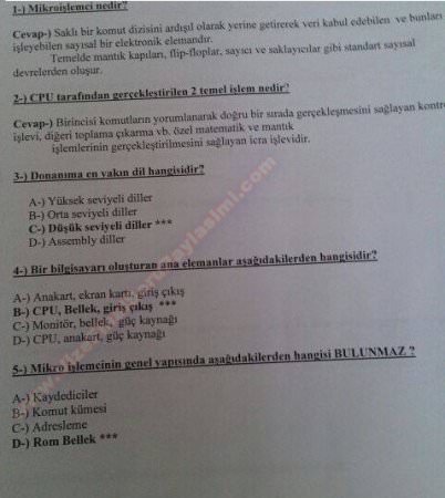 Mikroişlemciler Dersi Sınav Soruları Karışık