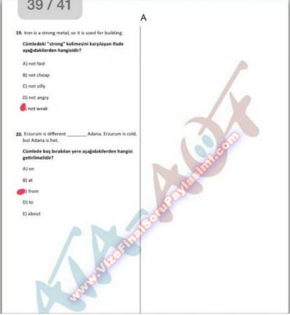 Erzurum Atatürk Üniversitesi İngilizce Bütünleme Soruları 2013
