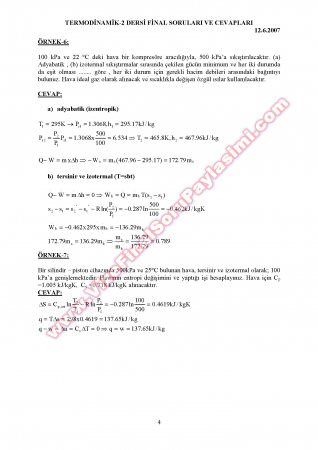 Cumhuriyet Üniversitesi Termodinamik-1 2007 Soruları