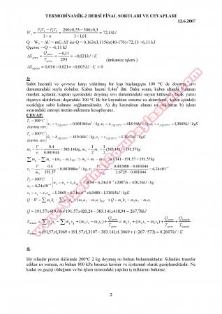 Cumhuriyet Üniversitesi Termodinamik-1 2007 Soruları