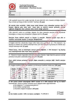 Cumhuriyet Üniversitesi Termodinamik-1 Final Soruları-2