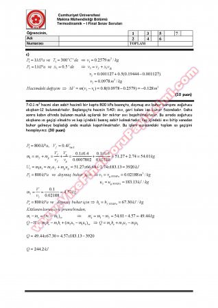 Cumhuriyet Üniversitesi Termodinamik-1 Final Soruları-2