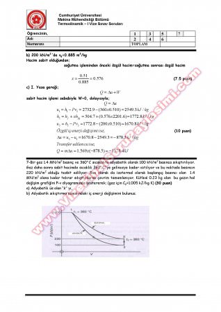 Cumhuriyet Üniversitesi Termodinamik-1 Vize Soruları-2