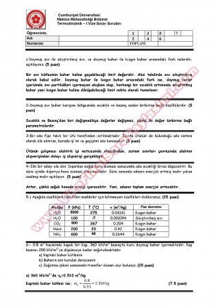 Cumhuriyet Üniversitesi Termodinamik-1 Vize Soruları-2
