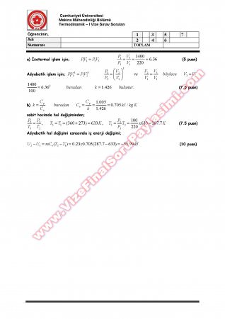 Cumhuriyet Üniversitesi Termodinamik-1 Vize Soruları-2