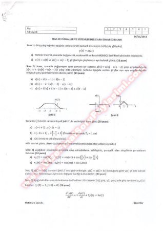 Fırat Üniversitesi Sinyaller ve Sistemler Dersi Vize-2 Soruları