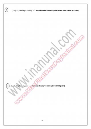 Tunceli Üniversitesi Mühendislik Matematiği Diferansiyel Denklemler 18.01.2012 - Mazeret Soruları