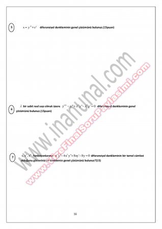 Tunceli Üniversitesi Mühendislik Matematiği Diferansiyel Denklemler 18.01.2012 - Mazeret Soruları