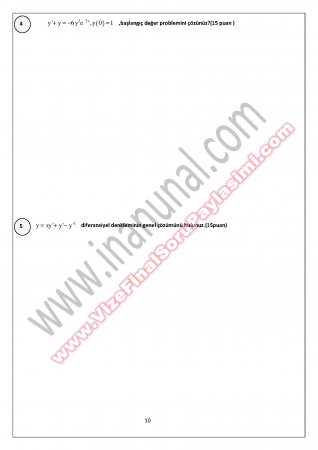 Mühendislik Matematiği (Diferansiyel Denklemler) Vize Soruları - 28.04.2012