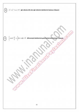 Mühendislik Matematiği (Diferansiyel Denklemler) Vize Soruları - 28.04.2012