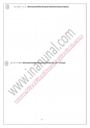 Tunceli Üniversitesi Mühendislik Matematiği Diferansiyel Denklemler Mazeret Soruları