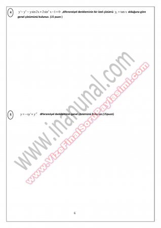 Tunceli Üniversitesi Mühendislik Matematiği Diferansiyel Denklemler Mazeret Soruları