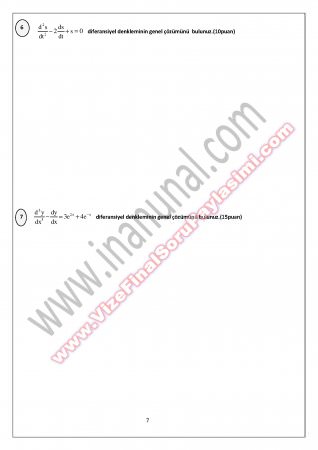 Tunceli Üniversitesi Mühendislik Matematiği Diferansiyel Denklemler Mazeret Soruları