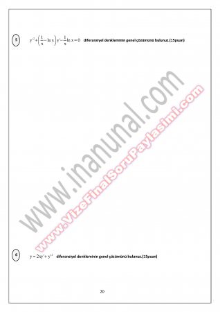 Tunceli Üniversitesi Mühendislik Matematiği Diferansiyel Denklemler -Vize Soruları
